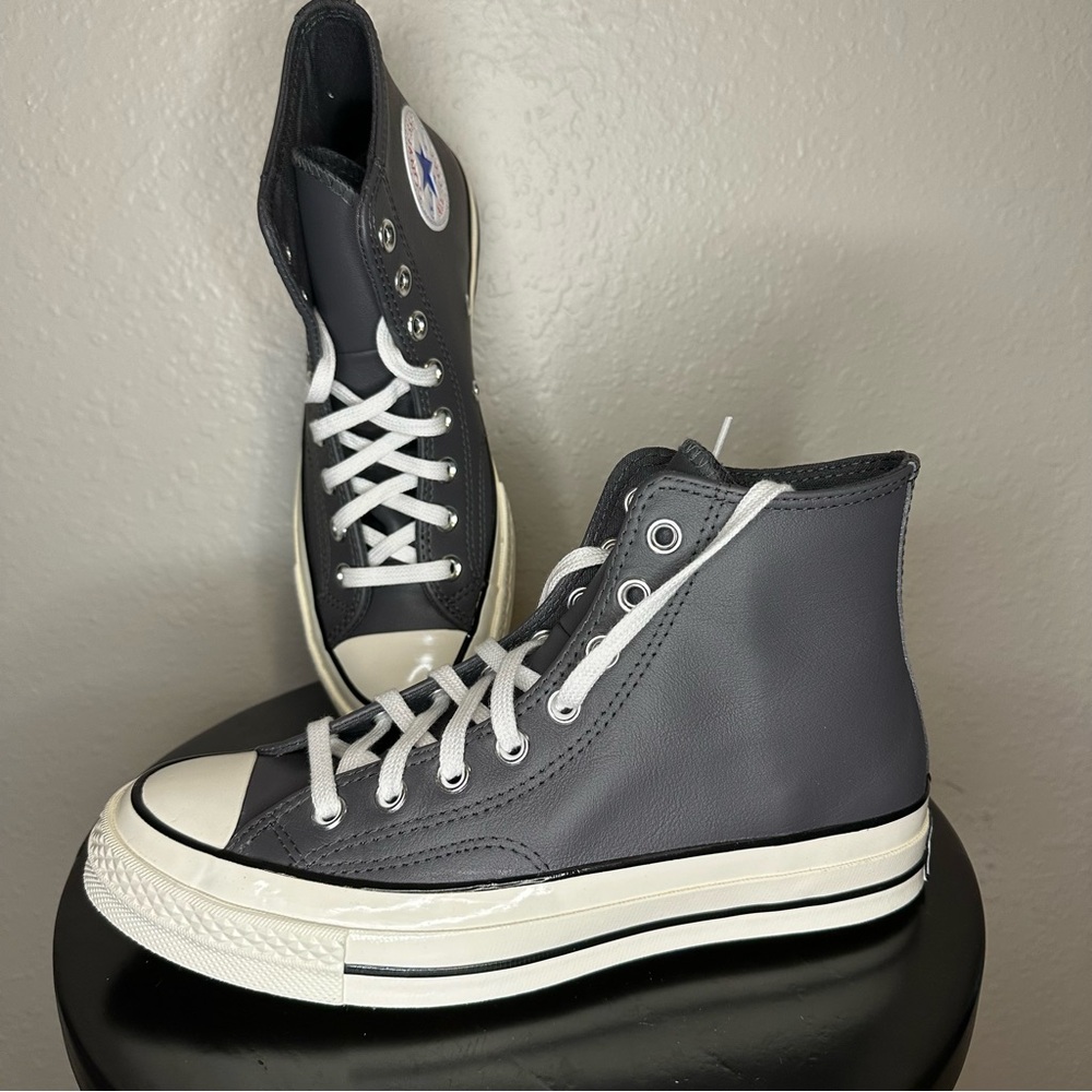 Gray High-Top Leather Converse, Size 8.5